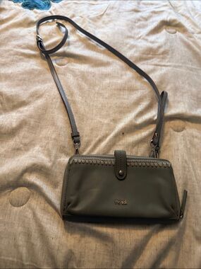 The Sak slate blue crossbody bag with stitched trim